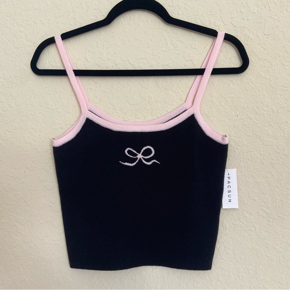 Pacsun Sweater Tank Black/Pink Bow Knit Cropped Top Women’s M NWT - Picture 4 of 13